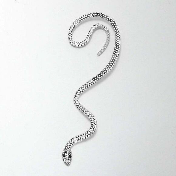 Snake Ear Cuff Rhinestone Embellished Silver Metal 1 Cuff Earring - Picture 2 of 6